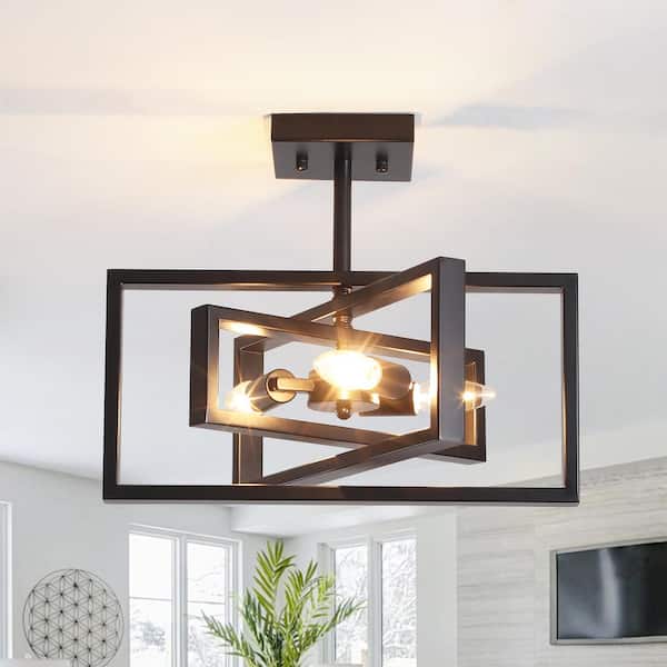 ZJVAIVE 15.8 in. 3-Light Black Modern Semi-Flush Mount Ceiling Light for Kitchen Island