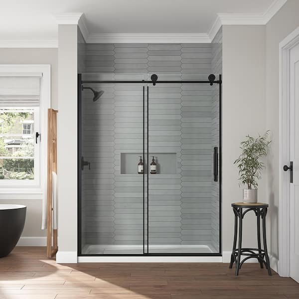 Home Decorators Collection Dylan 58 1/2 in. - 60 in. W x 76 in. H Sliding Frameless Shower Door in Matte Black Finish with Clear Glass
