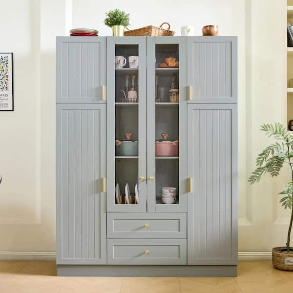 Modern 71 in. Green Large Kitchen Pantry with 6 Doors, Drawers, Adjustable Shelves,Pull-out Trays and Wine Rack
