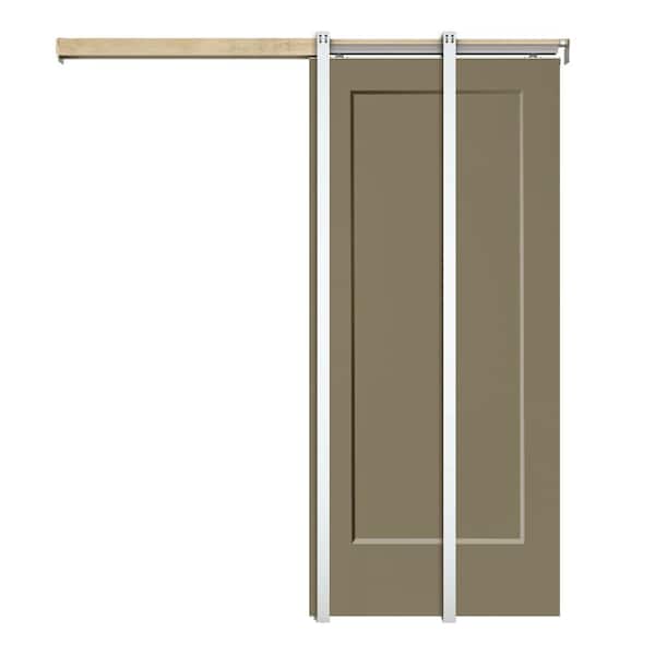 CALHOME 30 in. x 80 in. Olive Green Painted Composite MDF 1Panel Interior Sliding Door with Pocket Door Frame and Hardware Kit
