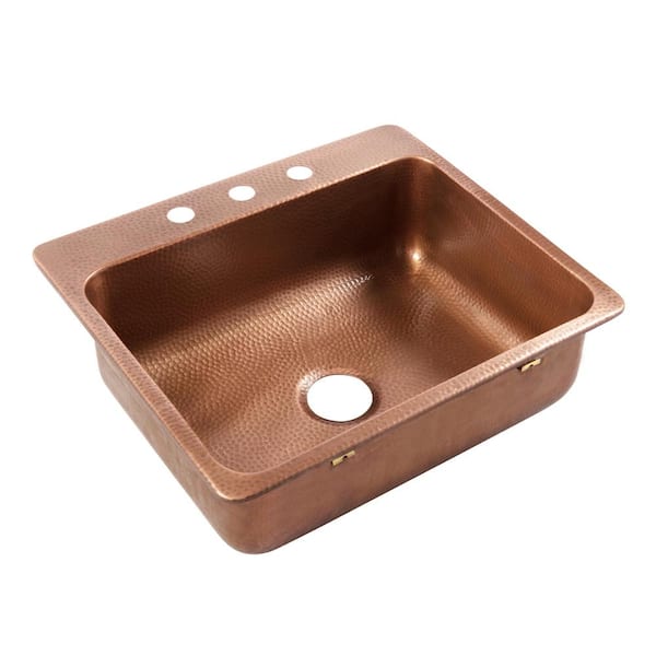 Angelico 25 in. 3-Hole Drop-In Single Bowl 17 Gauge Antique Copper Kitchen Sink