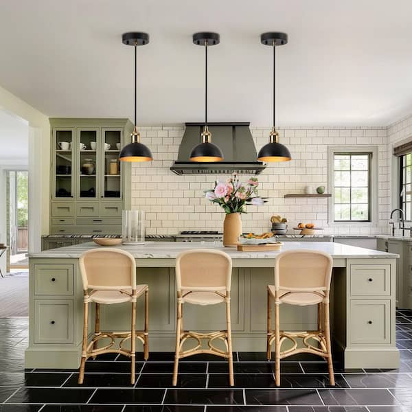Zevni Modern 6 in. 1-Light Black Pendant Light Fixture, Brass Gold
