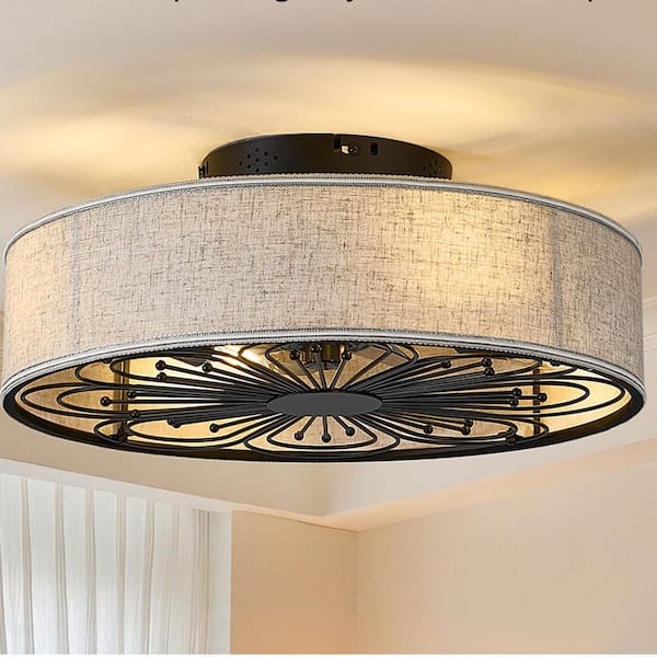 29 in. Brown Flush Mount Crystal Ceiling Fan with Integrated LED Light Low Profile Standard Ceiling Fan Light Kit