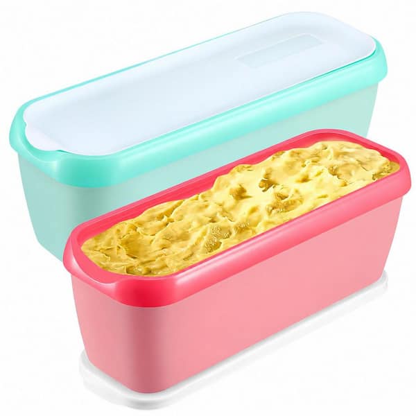 Ice Cream Containers Set of 2, 1.5 qt. Reusable Homemade Ice Cream Tubs with Stackable Freezer Lids