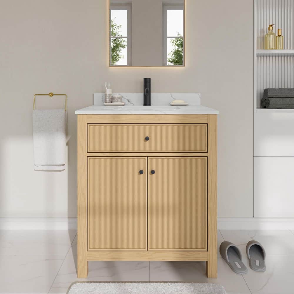 Pendry 30 in. Single Freestanding Tanned Oak Bath Vanity with Giotto Quartz Top Assembled price history on PriceWatchPro