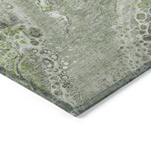 Artichoke Green, Ivory 10 ft. x 14 ft. Woven Abstract Polyester Rectangle Indoor / Outdoor Area Rug