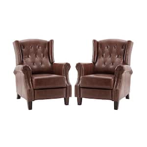 Cilla Genuine Leather Brown Manual Recliner with Wooden Legs (Set of 2)