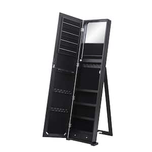 79 Blue LED 4 Shelves 2-Drawer Black Jewelry Armoire Storage Cabinet with Interior Mirror 59 in. H x 14 in. W x 4 in. D