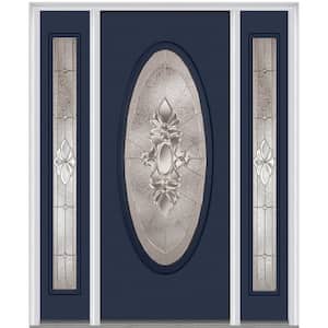 64 in. x 80 in. Heirlooms Right-Hand Inswing Oval Lite Decorative Painted Fiberglass Prehung Front Door w/ Sidelites