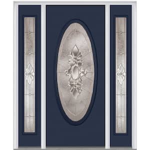 64.5 in. x 81.75 in. Heirlooms Right-Hand Inswing Oval Lite Decorative Painted Steel Prehung Front Door with Sidelites