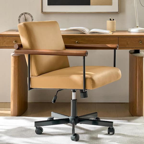JAYDEN CREATION Aurelia PU Leather Office Chair in Camel with Non