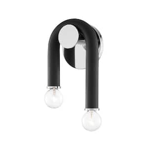 Whit 2-Light Black Polished Nickel Wall Sconce