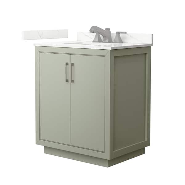 Wyndham Collection Icon 30 in. W x 22 in. D x 35 in. H Single Bath Vanity in Light Green with Giotto Quartz Top