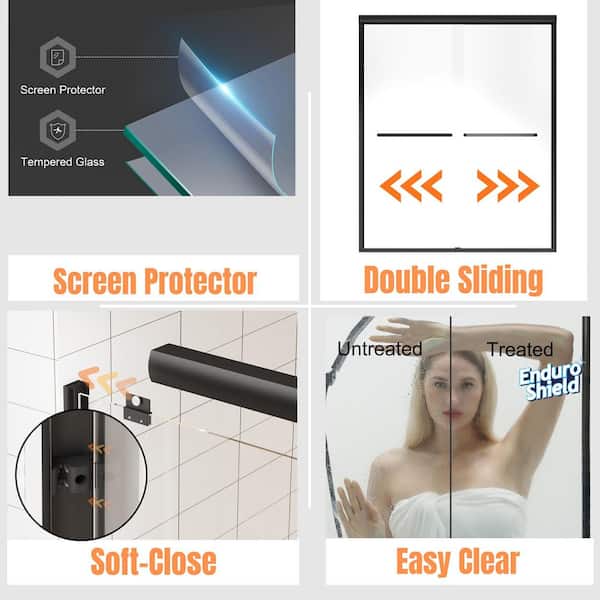 56 in. - 60 in. W x 72 in. H Sliding Framed Shower Door in Matte Black with Clear Glass