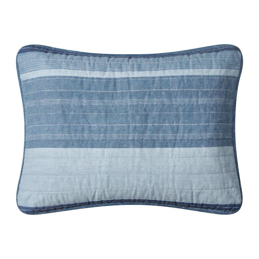 Coastal Stripe Twin Cotton Quilt Set with Reversible Design - Blue