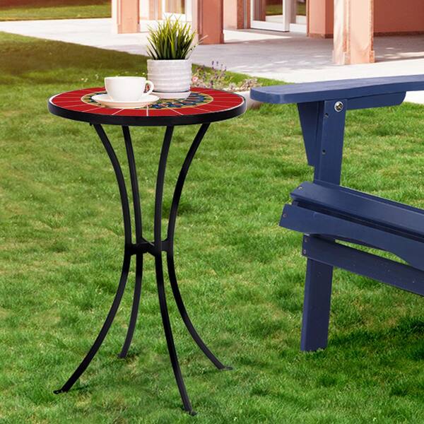 Outsunny 14" Round Folding Mosaic Side Table - Outdoor Patio, Balcony, Steel Frame, Mixed Colors