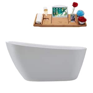 59 in. x 28 in. Acrylic Freestanding Soaking Bathtub in Glossy White With Polished Brass Drain