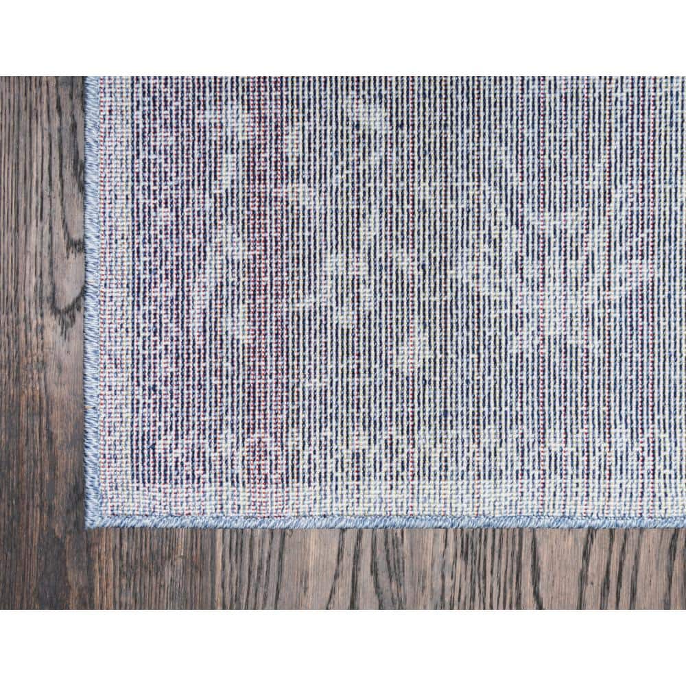 Blue Floral Rectangular Synthetic Easy Care Area Rug
