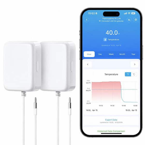White Electronic Refrigerator Freezer Thermometer with Bluetooth Temperature Sensor and Alarm (2 Pack)