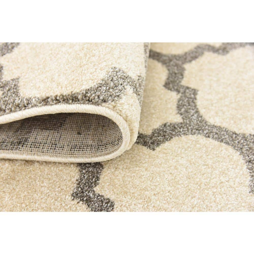 Beige and Gray Trellis Rectangular Synthetic Area Rug