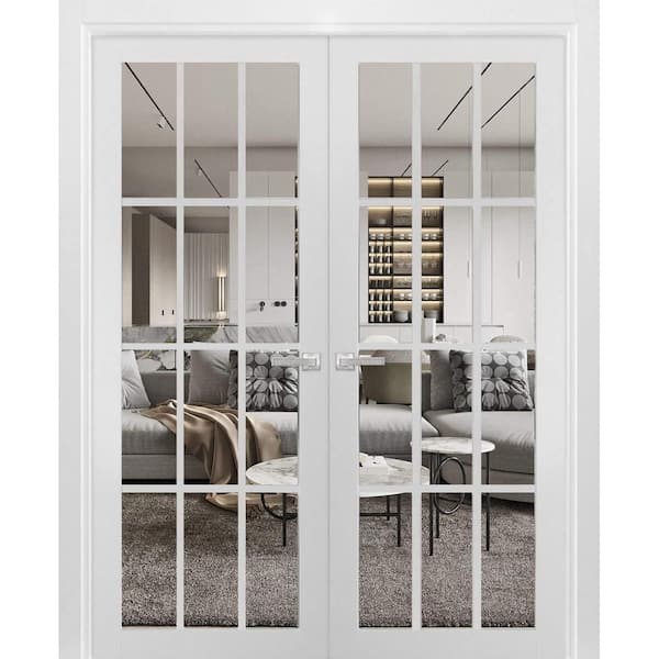 72 in. x 96 in. White Finished Universal/Reversible Frosted Glass Solid Wood Assembly Required Interior Door Kit