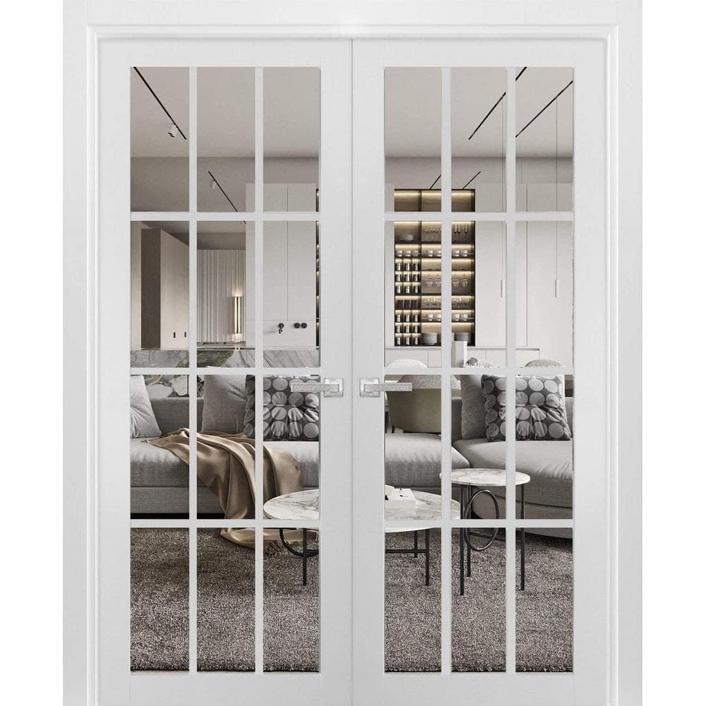 Felicia 12-Lite Clear Glass White Pine French Doors