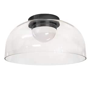Nadine 11.75 in. 10-Watt Transitional Matte Black Integrated LED Flush Mount with Clear Glass Shade