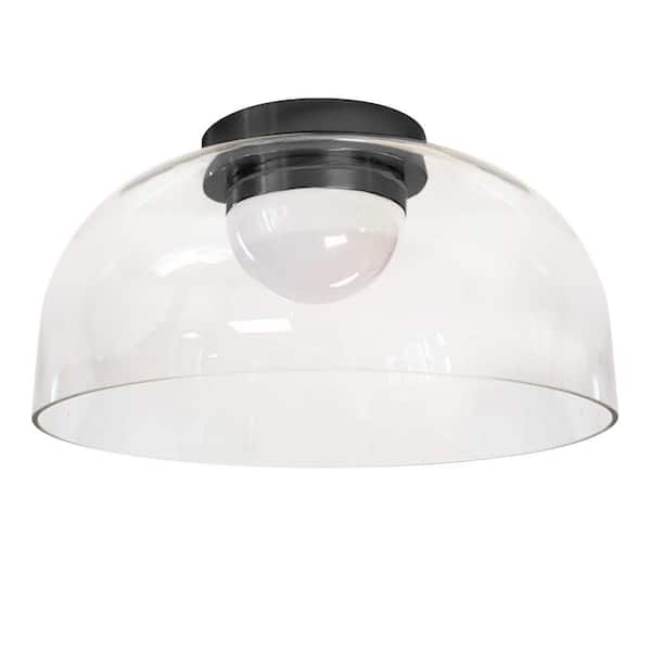 Dainolite Nadine 11.75 in. 10-Watt Transitional Matte Black Integrated LED Flush Mount with Clear Glass Shade