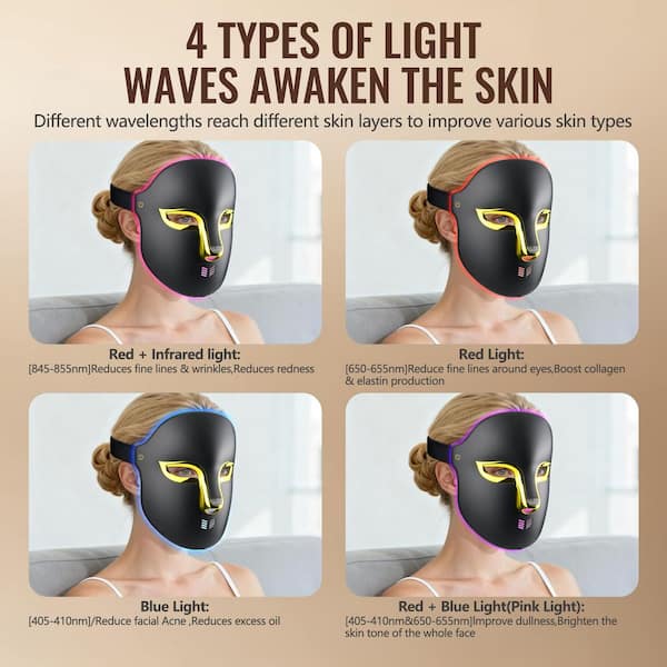 Numhew 4-Color LED Light Therapy Face Mask, 119 Lamp Beads