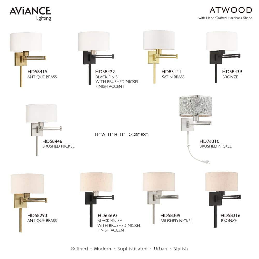 Brushed Nickel Swing Arm Wall Lamp with Off-White Fabric Shade