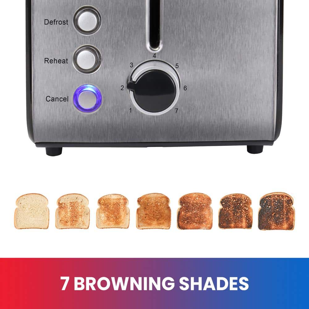 Compact Stainless Steel 2-Slice Toaster with Wide Slot and Crumb Tray