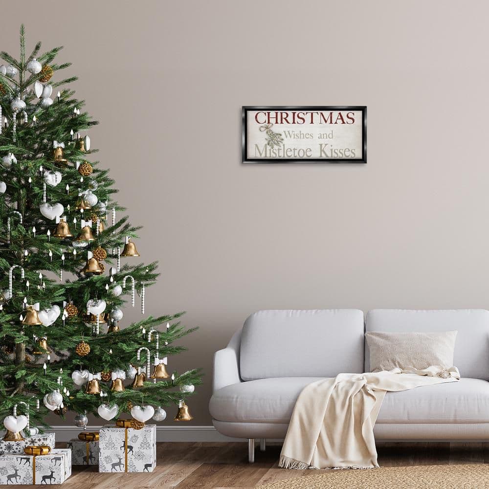 Christmas Wishes & Mistletoe Kisses by Susie Boyer Black Floater Frame Typography Graphic Art Print 11 in. x 25 in. price history on PriceWatchPro