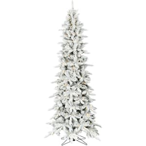 9 ft. Pre-Lit Flocked Slim Mountain Pine Artificial Christmas Tree with Warm White LED Lights