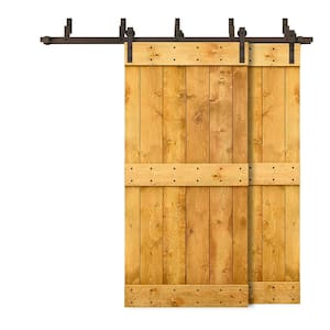 68 in. x 84 in. Mid-Bar Bypass Colonial Maple Stained DIY Solid Wood Interior Double Sliding Barn Door with Hardware Kit