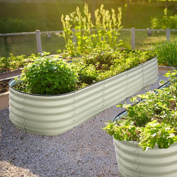 17 in. H Galvanized Garden Bed 9-in-1 Large Planter Box Outdoor in Pearl White