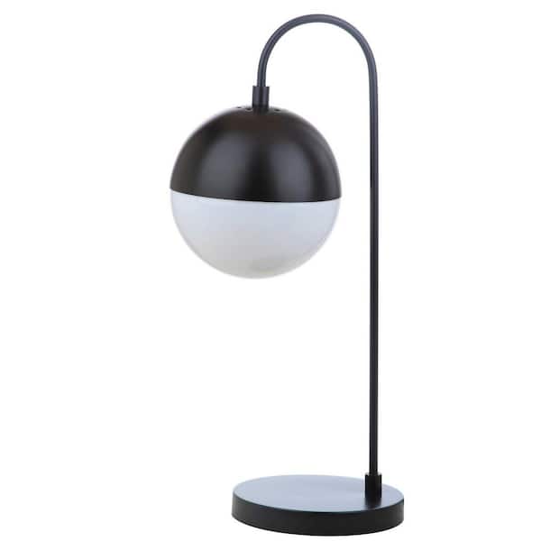 SAFAVIEH Cappi 20.5 in. Black Arc Table Lamp with Black/White Sphere Shade