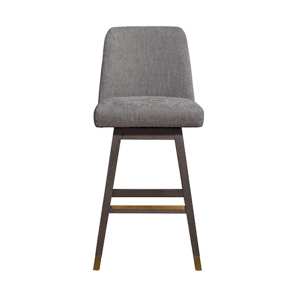HomeRoots 30 in. Brown and Gray High Back Wood Counter Height Bar Chair with Upholstery Seat