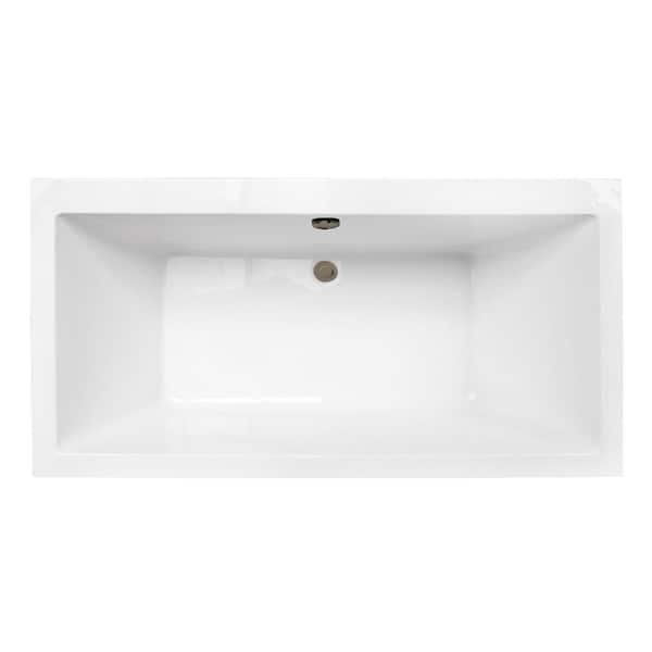 Aqua Eden 66.1 in. x 33.3 in. Acrylic Rectangular Flatbottom Freestanding Soaking Bathtub with Drain in Glossy White