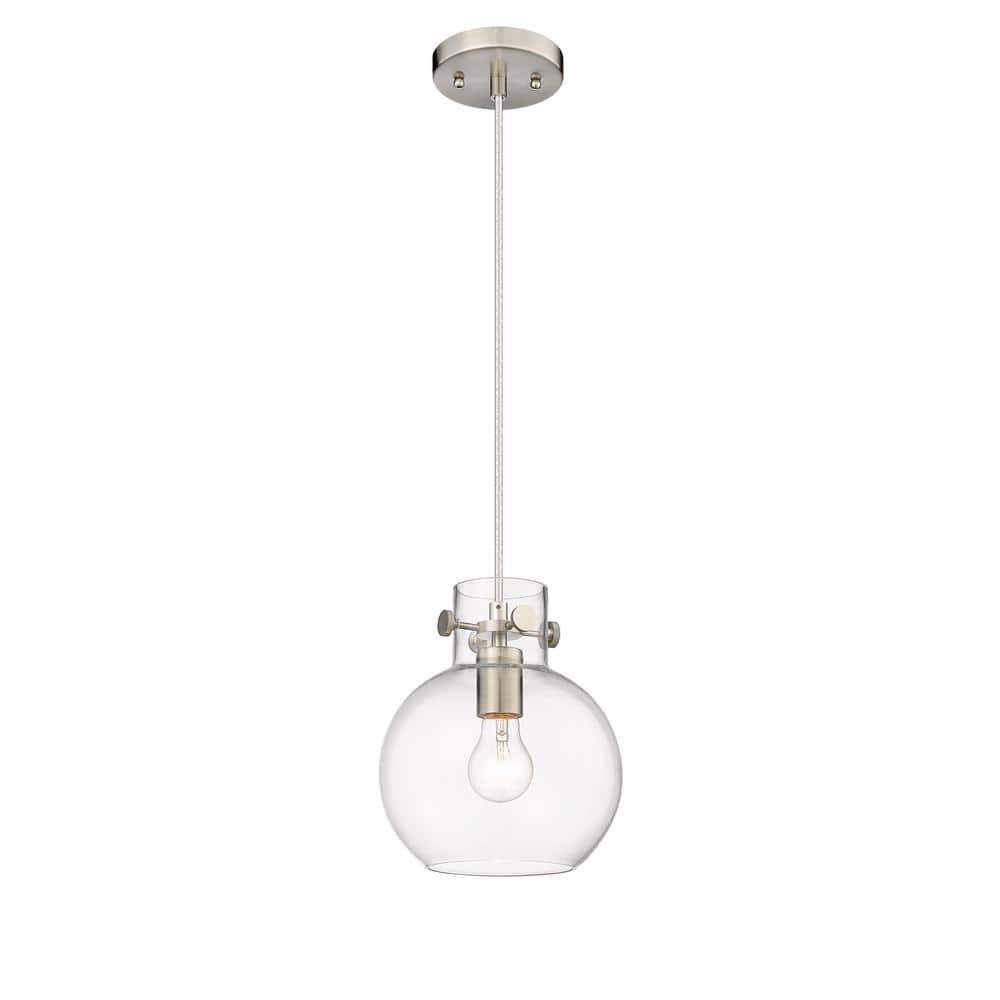 Newton Sphere 100-Watt 1 Light Satin Nickel Shaded Pendant Light with Clear glass Clear Glass Shade price history on PriceWatchPro