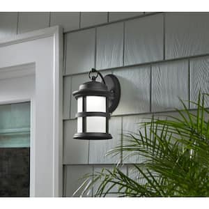 10.6 in. 6-Watt Bronze Integrated LED Outdoor Wall Lantern Sconce (2-Pack)
