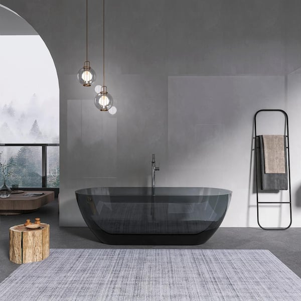 Xspracer Moray 69 in. x 29.5 in. Solid Surface Stone Resin Flatbottom Freestanding Soaking Bathtub in Translucent black