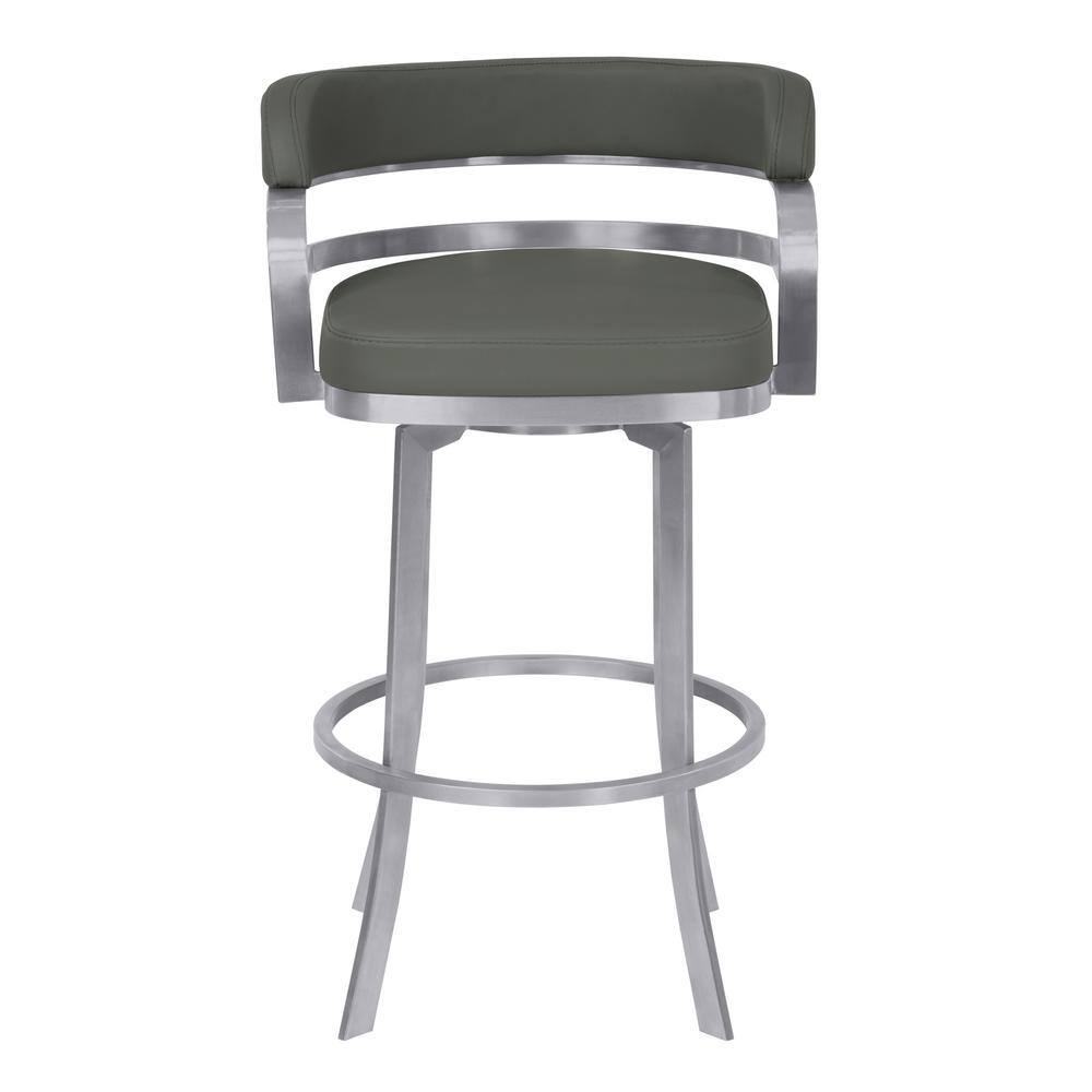 Prinz 26" Gray Faux Leather and Stainless Steel Swivel Bar Stool