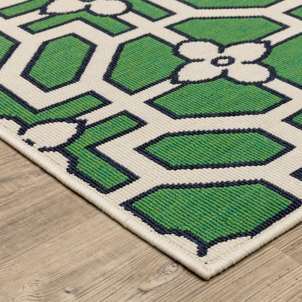 AVERLEY HOME Hibiscus Ivory/Green 6 ft. x 9 ft. Geometric Tile