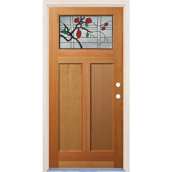 Builders Choice 36 in. x 80 in. 2 Panel Left-Hand/Inswing Craftsman 1 Lite Decorative Glass Unfinished Fir Wood Prehung Front Door