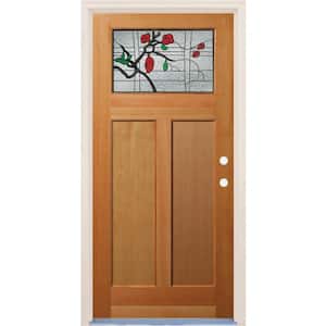 36 in. x 80 in. 2 Panel Left-Hand/Inswing Craftsman 1 Lite Decorative Glass Unfinished Fir Wood Prehung Front Door