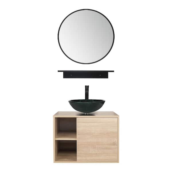 Puluomis 24 in. W x 19 in. D x 29 in. H Single Sink Bath Vanity in Burlywood Color with Burlywood Solid Surface Top and Mirror