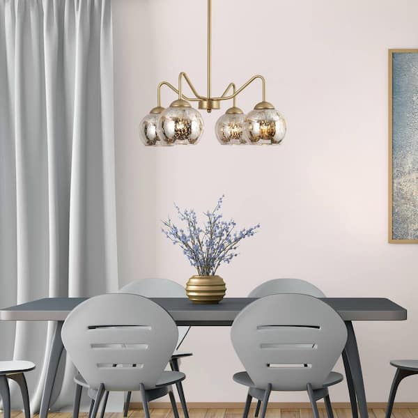 Zevni 20.5 in. 4-Light Modern Gold Linear Chandelier, Transitional