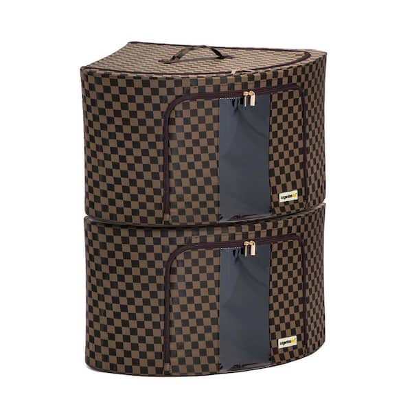 Organizeme 18.5 in. x 18.5 in. x 12.99 in. Brown Jacquard Multi Polyester Foldable Corner Pop-Up Bin Blanket Bag (2-Pack)