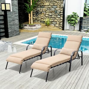 2-Piece Metal Outdoor Chaise Lounge with Tan Cushions