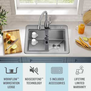Lorelai 16-Gauge Stainless Steel 25 in. Single Bowl Drop-in Workstation Kitchen Sink with Accessories